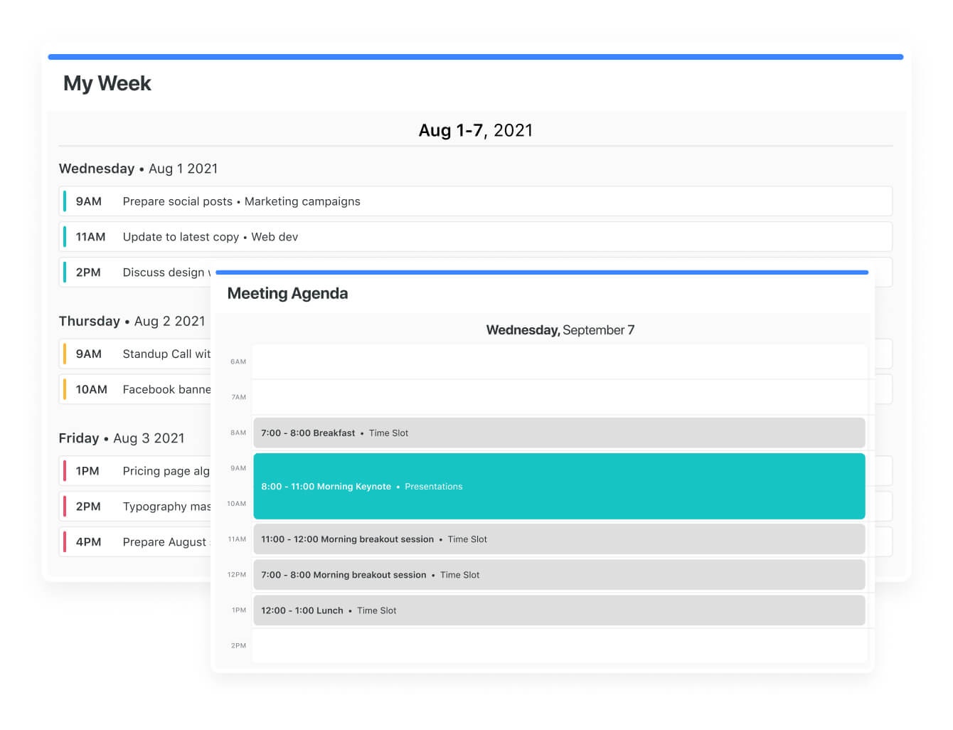 Calendar view: My Week